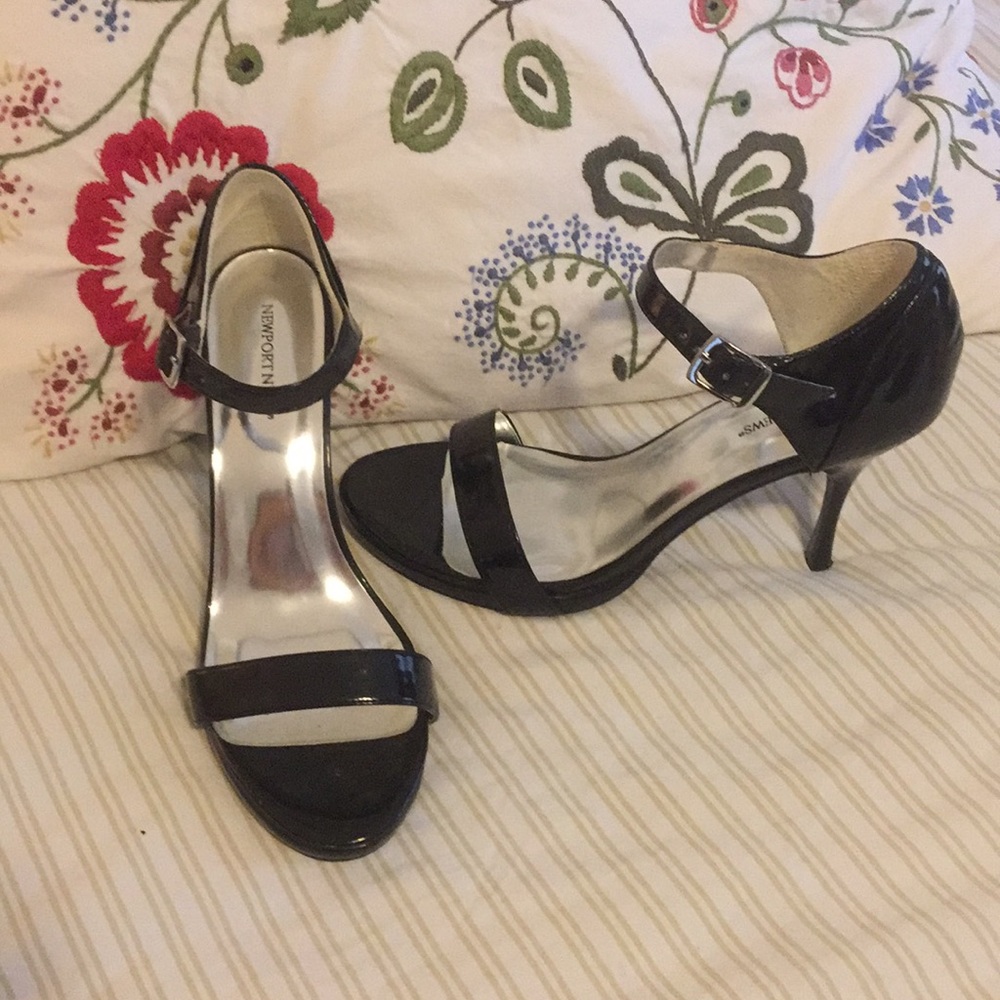Black Patent Open Toe Heels
